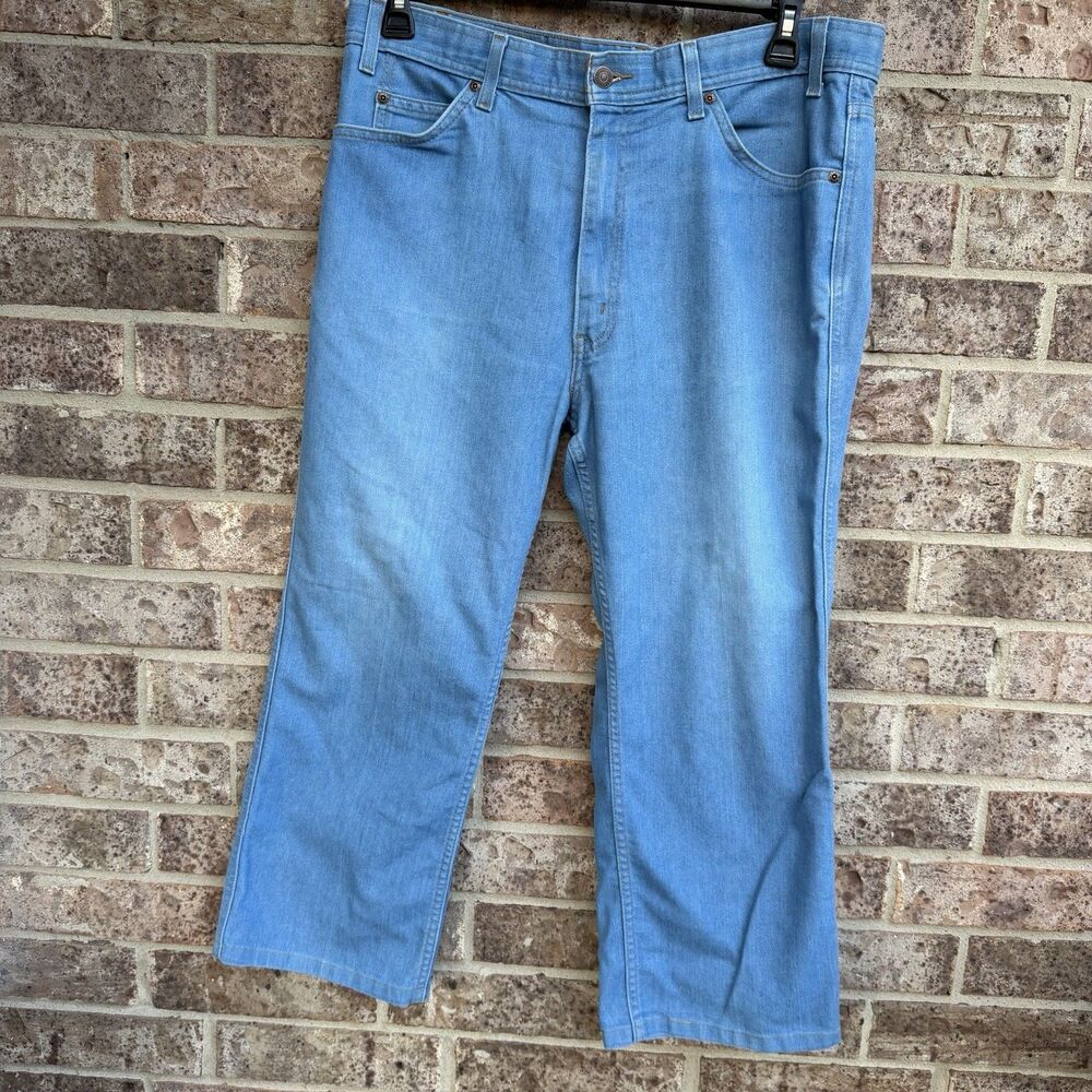 Vtg Levis 570 Movin On Pants 38x29 Light Wash Wave Pocket Brown Blank Tab Denim